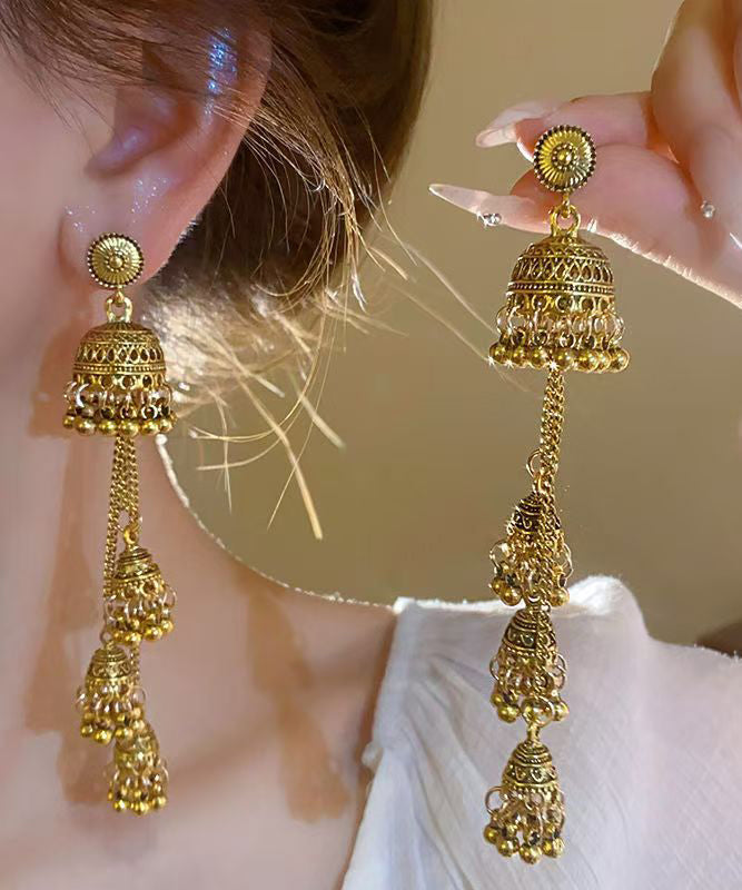 Retro Gold Metal Alloy Tassel Drop Earrings QJ022