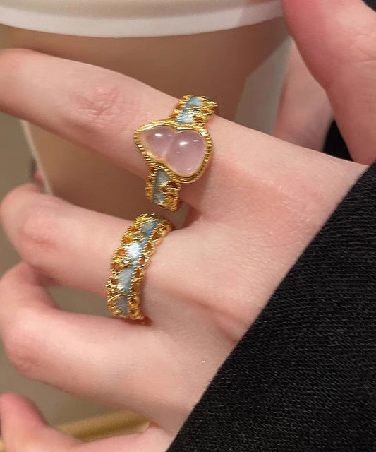 Rings Gourds Open Sterling Silver Retro Gold Overgild Lace