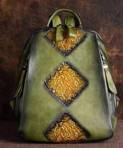 Capacity Retro Calf Leather Durable Backpack Bag Green Large