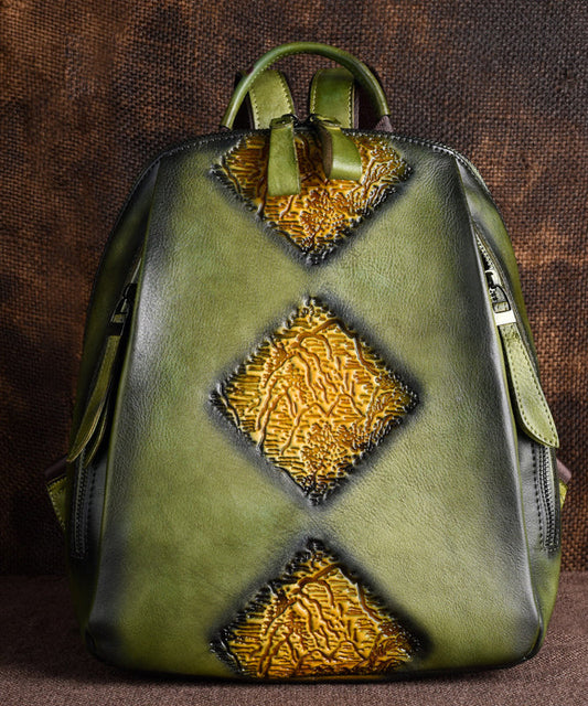 Capacity Retro Calf Leather Durable Backpack Bag Green Large