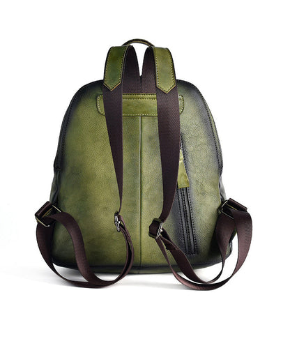 Capacity Retro Calf Leather Durable Backpack Bag Green Large