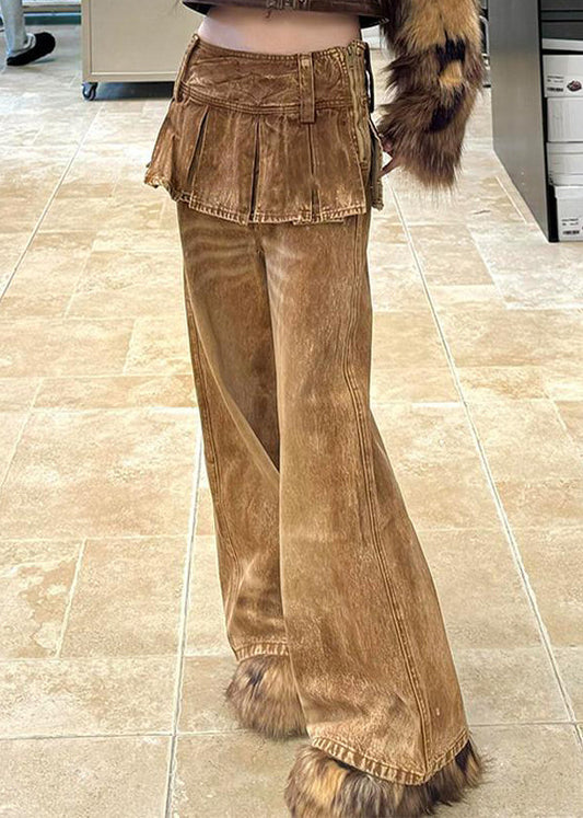 Color Patchwork Waist Zippered Pants Photo Denim High Retro