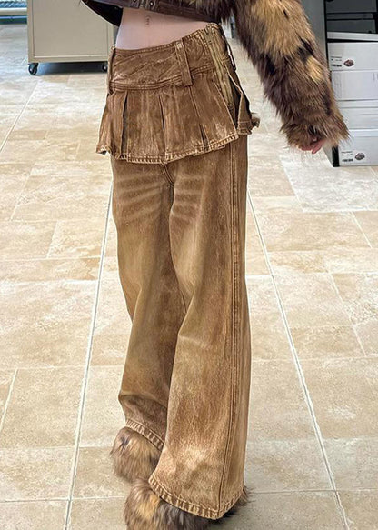 Color Patchwork Waist Zippered Pants Photo Denim High Retro