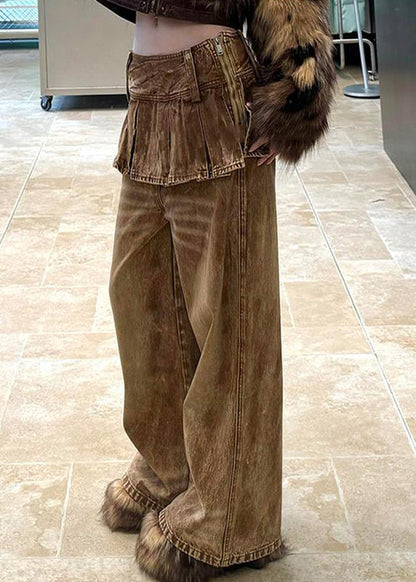 Color Patchwork Waist Zippered Pants Photo Denim High Retro