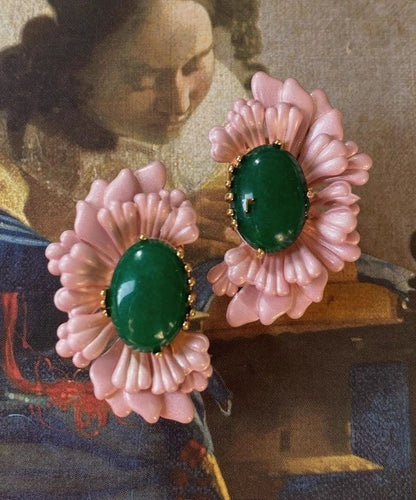 Stud Agate Sterling Pink Asymmetry Silver Earrings Retro