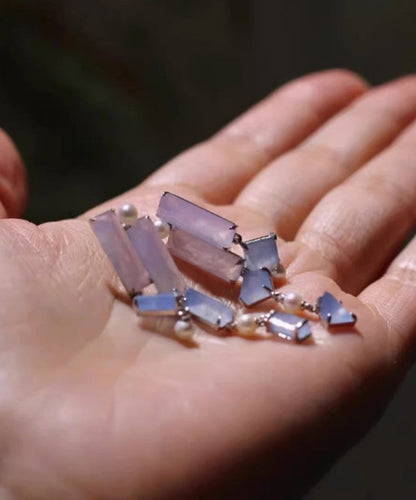 Asymmetrical Earrings Chalcedony Drop Retro Alloy Purple Tassel