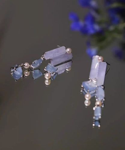 Asymmetrical Earrings Chalcedony Drop Retro Alloy Purple Tassel