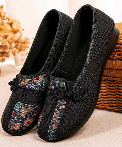 Red Retro Shoes Button Embroidered Splicing Oriental Flat