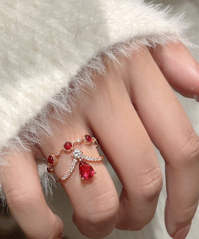 Overgil Gem Silver Zircon Retro Stone Rings Sterling Red