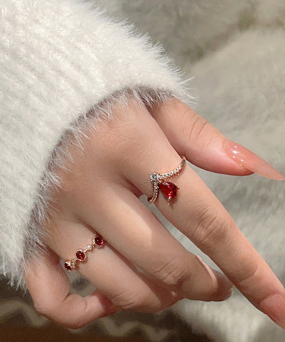 Overgil Gem Silver Zircon Retro Stone Rings Sterling Red