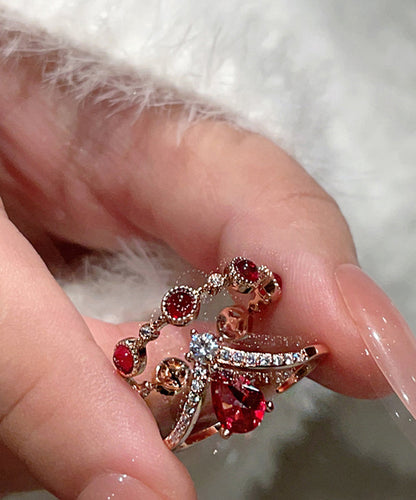 Overgil Gem Silver Zircon Retro Stone Rings Sterling Red