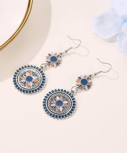 Retro Silk Sterling Silver Alloy Floral Cloisonne Drop Earrings WP009