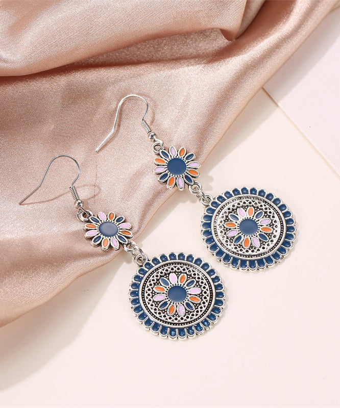 Retro Silk Sterling Silver Alloy Floral Cloisonne Drop Earrings WP009