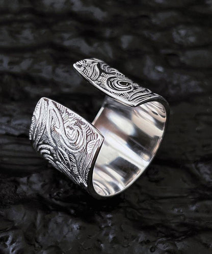 Sterling Retro Inlay Jade Silk Silver Rings