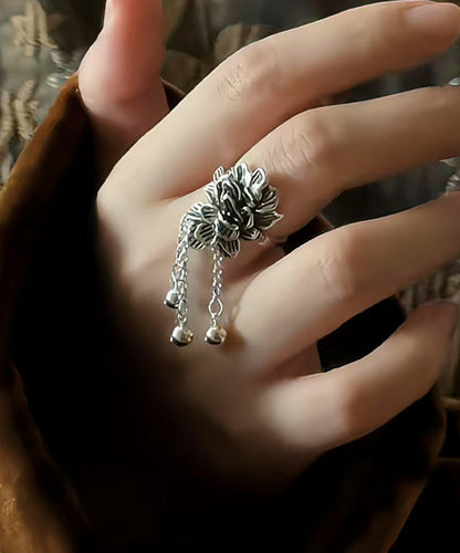 Peony Tassel Sterling Silk Retro Rings Silver