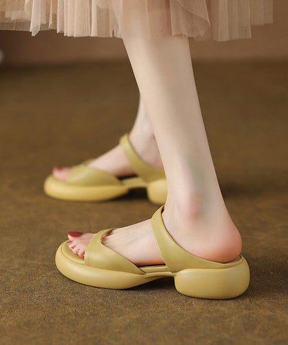 Cowhide Leather Sandals Chic Splicing Chunky Rose Slide