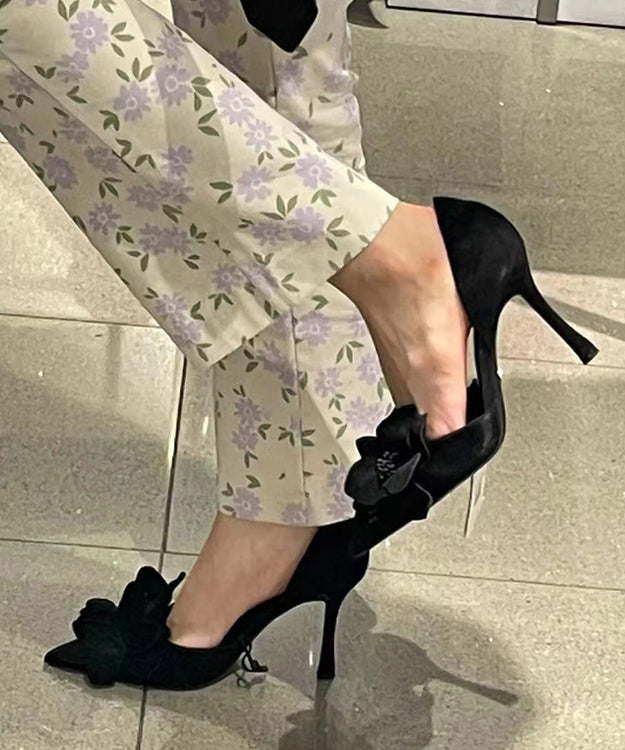 Toe Suede Rose Chic Splicing Floral High Heels Pointed