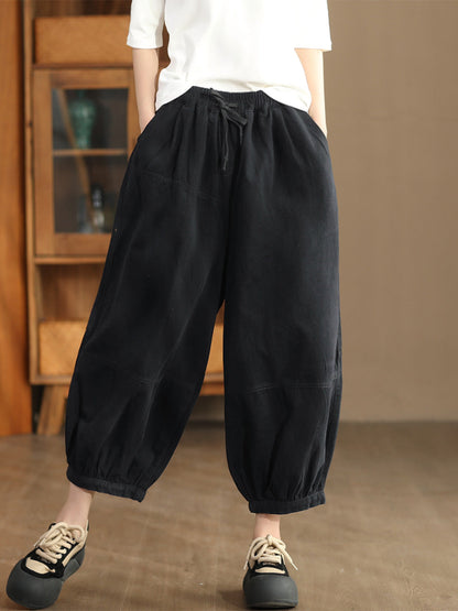 Women Autumn Casual Solid Spliced Cotton Harem Pants AS1022