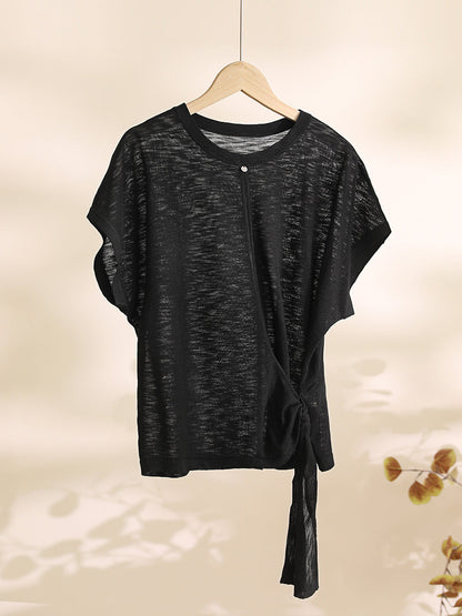 Women Summer Artsy Strap O-Neck Solid Shirt CX005