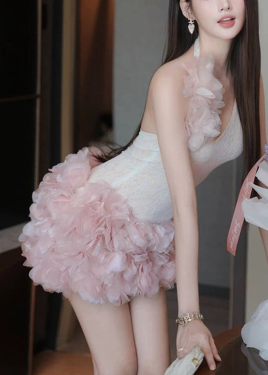 Tulle Backless Sleeveless Two Floral Sexy Patchwork Pieces Set