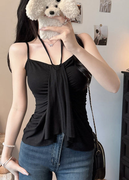 Black Vest Summer Cotton Sexy Halter Asymmetrical