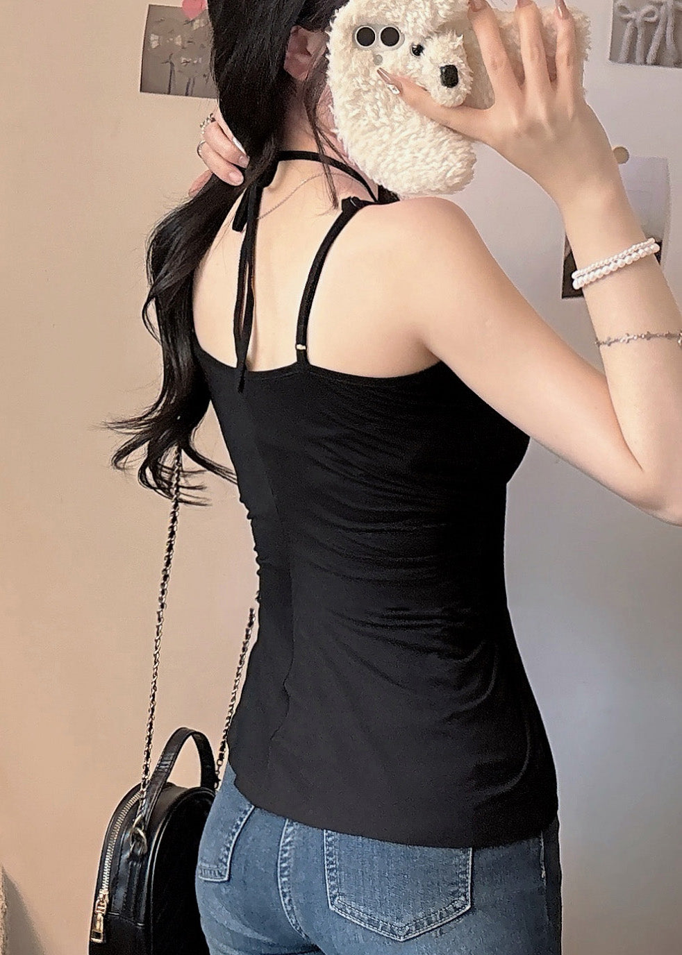 Black Vest Summer Cotton Sexy Halter Asymmetrical