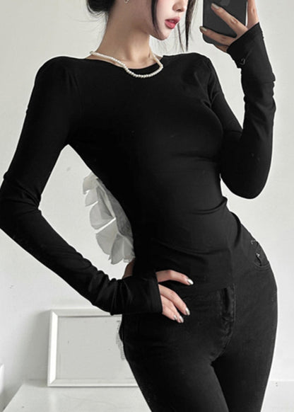 Out Sexy Patchwork Backless Fall Hollow Top Black