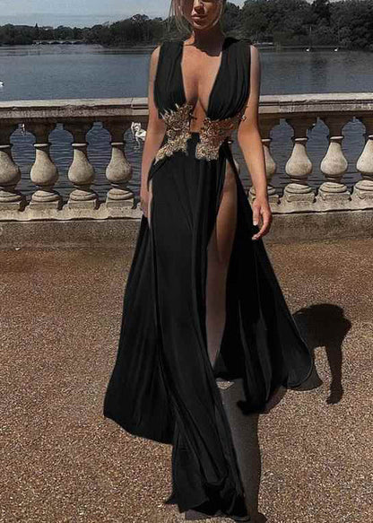 Side Open Large Dresses Exra Sexy Summer Hem Black Evening