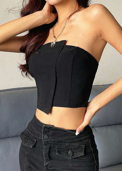 Sexy Black Strapless Solid Cotton Tank Sleeveless YZ032