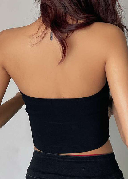 Sexy Black Strapless Solid Cotton Tank Sleeveless YZ032