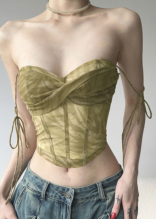 Green Tulle Shoulder Vest Strap Cold Sexy Spaghetti Short