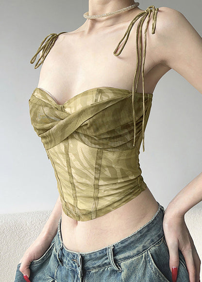 Green Tulle Shoulder Vest Strap Cold Sexy Spaghetti Short