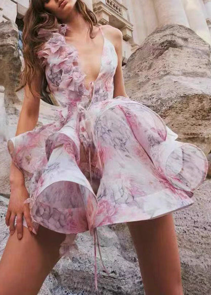 Lace Summer Pink Sexy Mid Backless Cotton Floral Up Dress