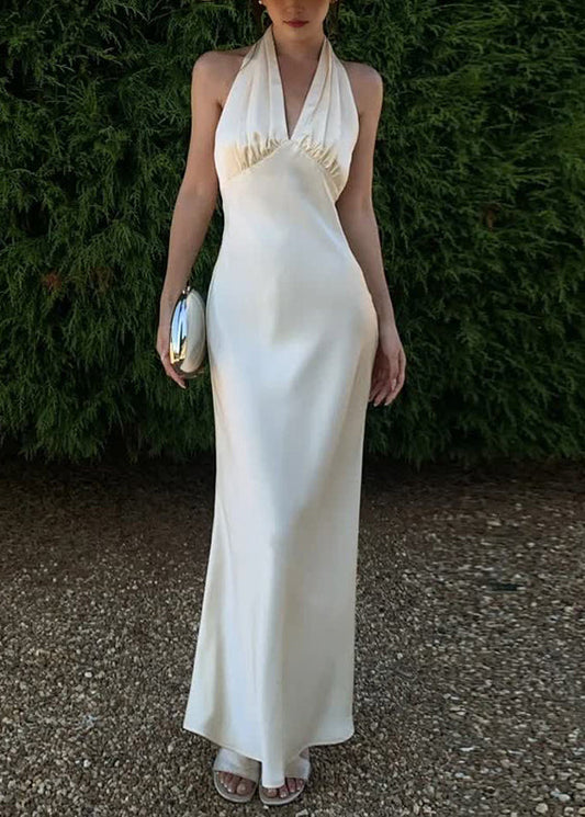 Neck Dresses Long Sexy Backless Sleeveless Silk V Halter