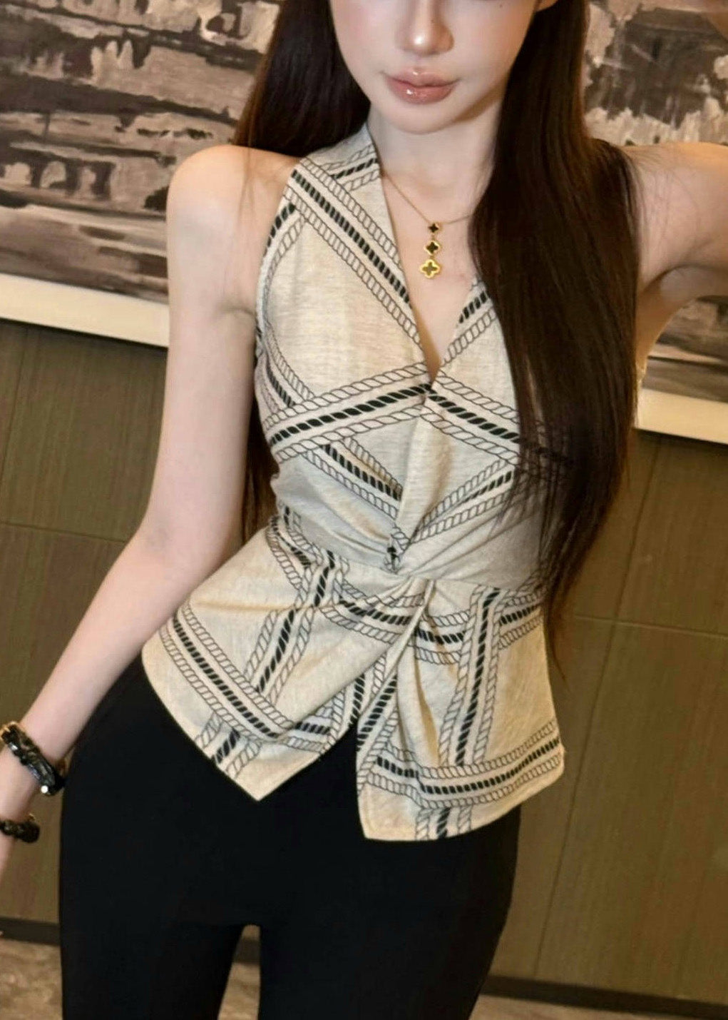 Summer Halter Fit Vests Sexy Open White Silm Print Side