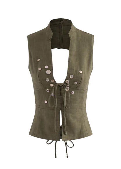 Backless Summer Silm Vest Lace Tops Army Green Up Fit