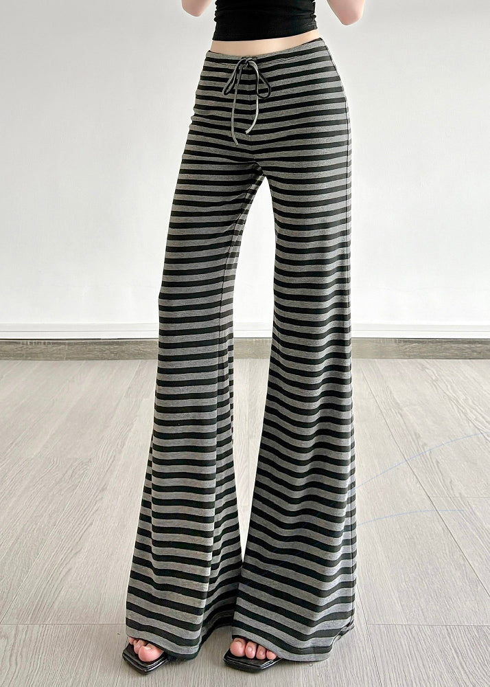 Striped Fall Cotton Silm Trousers Grey Fit Bell-bottom