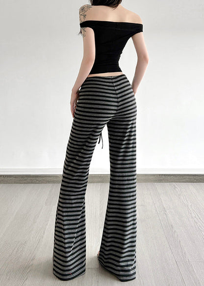 Striped Fall Cotton Silm Trousers Grey Fit Bell-bottom