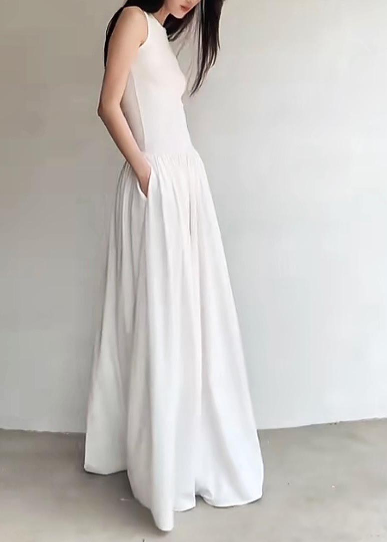 White Silm Hem Exra Dress Large Sleeveless Long Cotton Fit