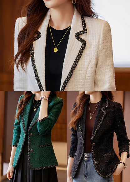 Silm Fit White Woolen Jacket Notched Pockets Spring YJ048