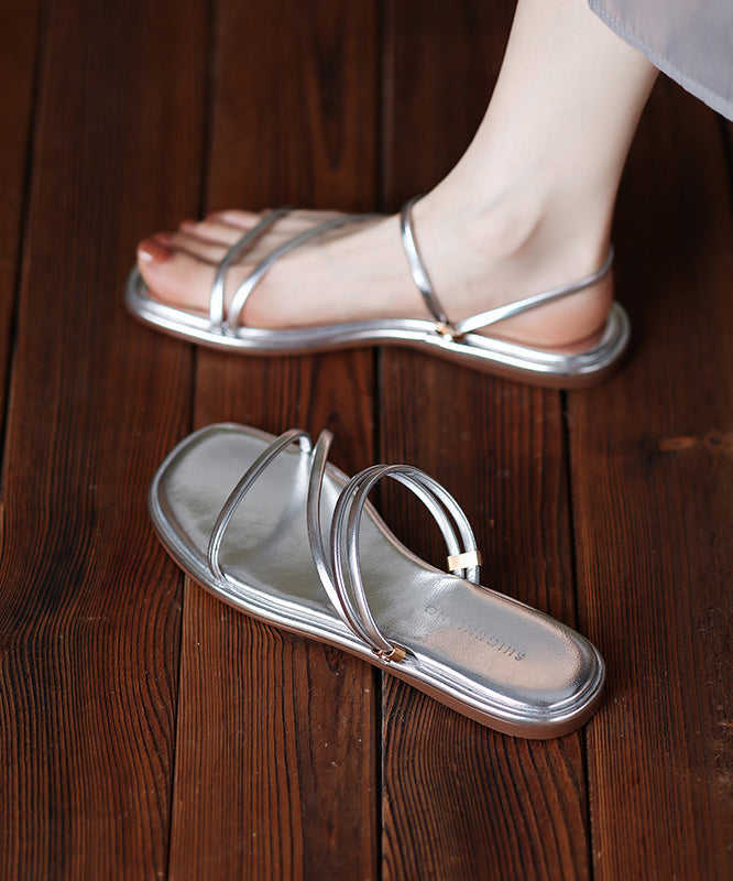 Peep Slide Sandals Toe Splicing 2025 Faux Leather Silver