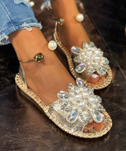 Faux Bead Stylish Hiking Splicing Nail Silver Leather Sandals