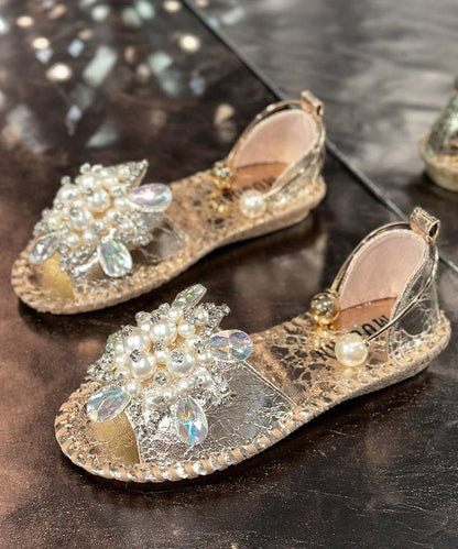 Faux Bead Stylish Hiking Splicing Nail Silver Leather Sandals