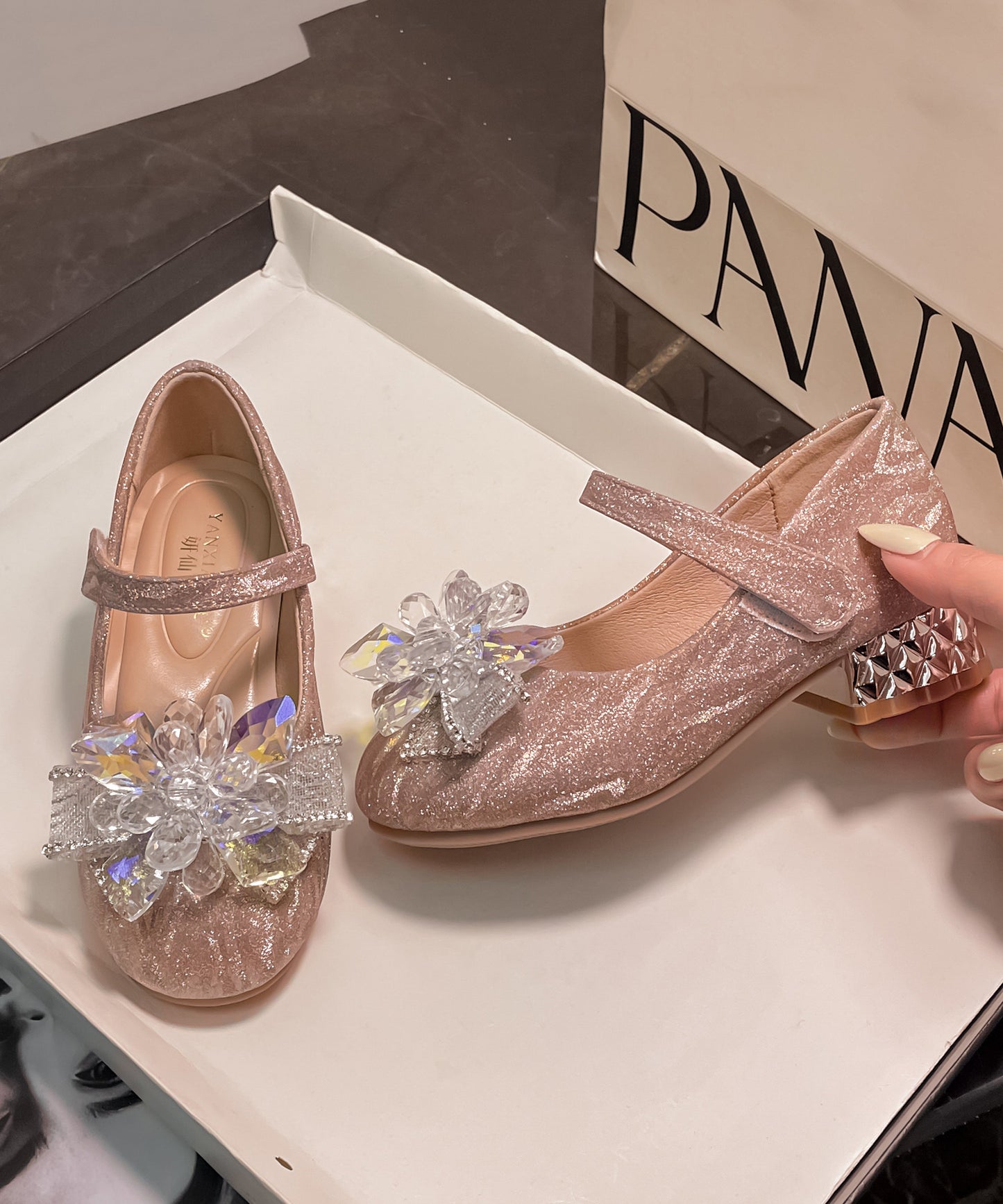 Crystal Stylish Silver Faux Princess Strap Girls Leather Buckle