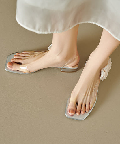 Silver Sandals Splicing Floral Peep Stylish Toe Chunky