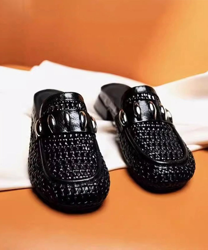 Splicing Faux Out Hollow Leather Slide Sandals Silver