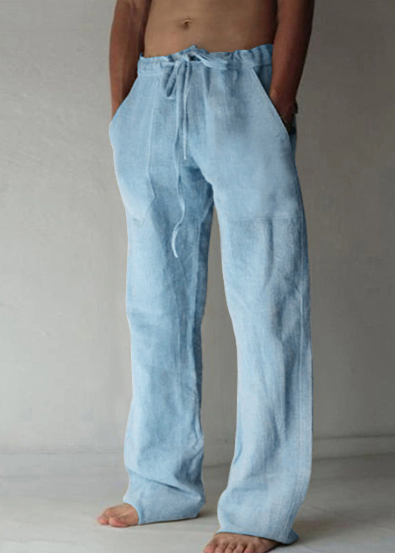 Elastic Summer Apricot Pants Waist Simple Pockets Linen Mens
