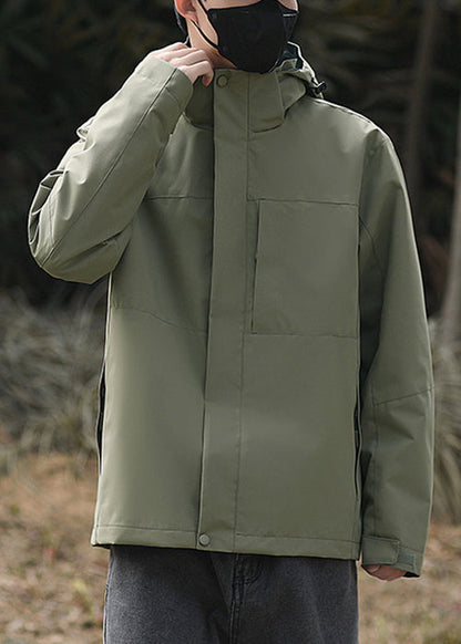 Simple Coats Cotton Oversized Solid Green Hooded Spring Army Mens
