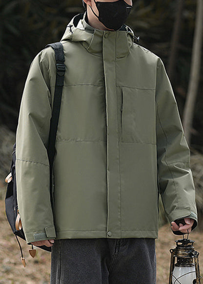 Simple Coats Cotton Oversized Solid Green Hooded Spring Army Mens