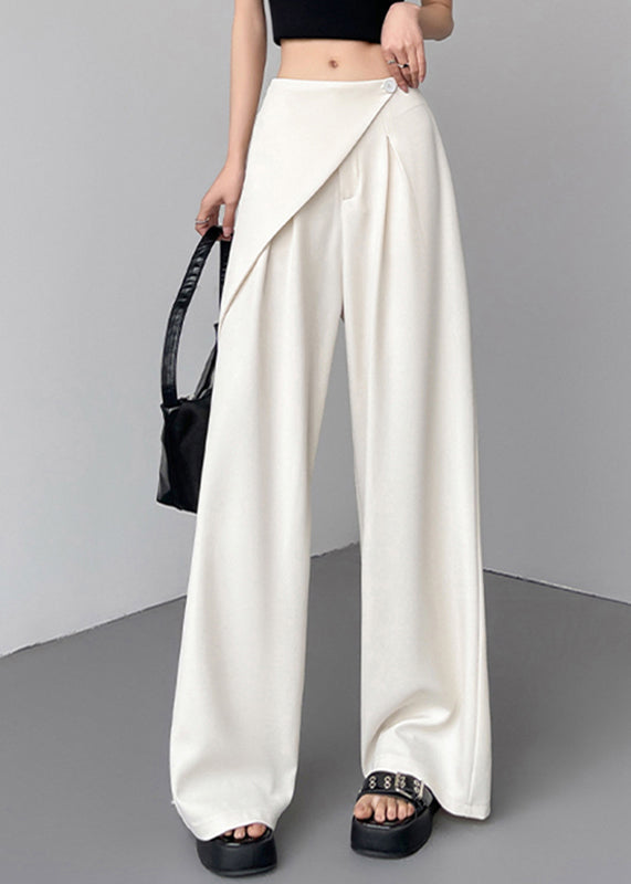 Pants Beige Summer Wide Patchwork Leg Waist Simple High